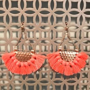 Neon coral tassel earrings